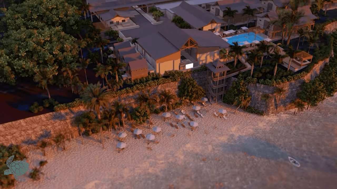 Beachfront lounges at twilight